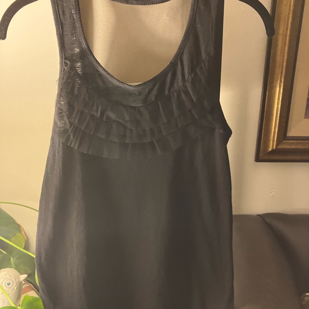 NWT midnight black Isenboy Flirty Bohemian Tank netting ruffles medium